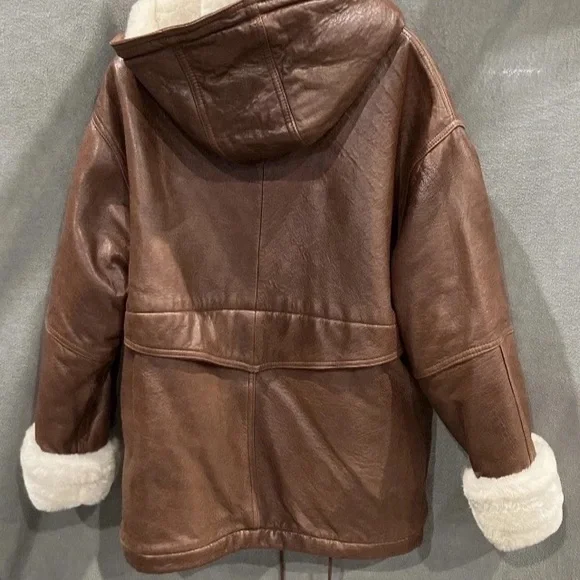 Marvin Richards Leather Hooded Jacket Coat Warm Faux Fur Lining Size M - Picture 2 of 9
